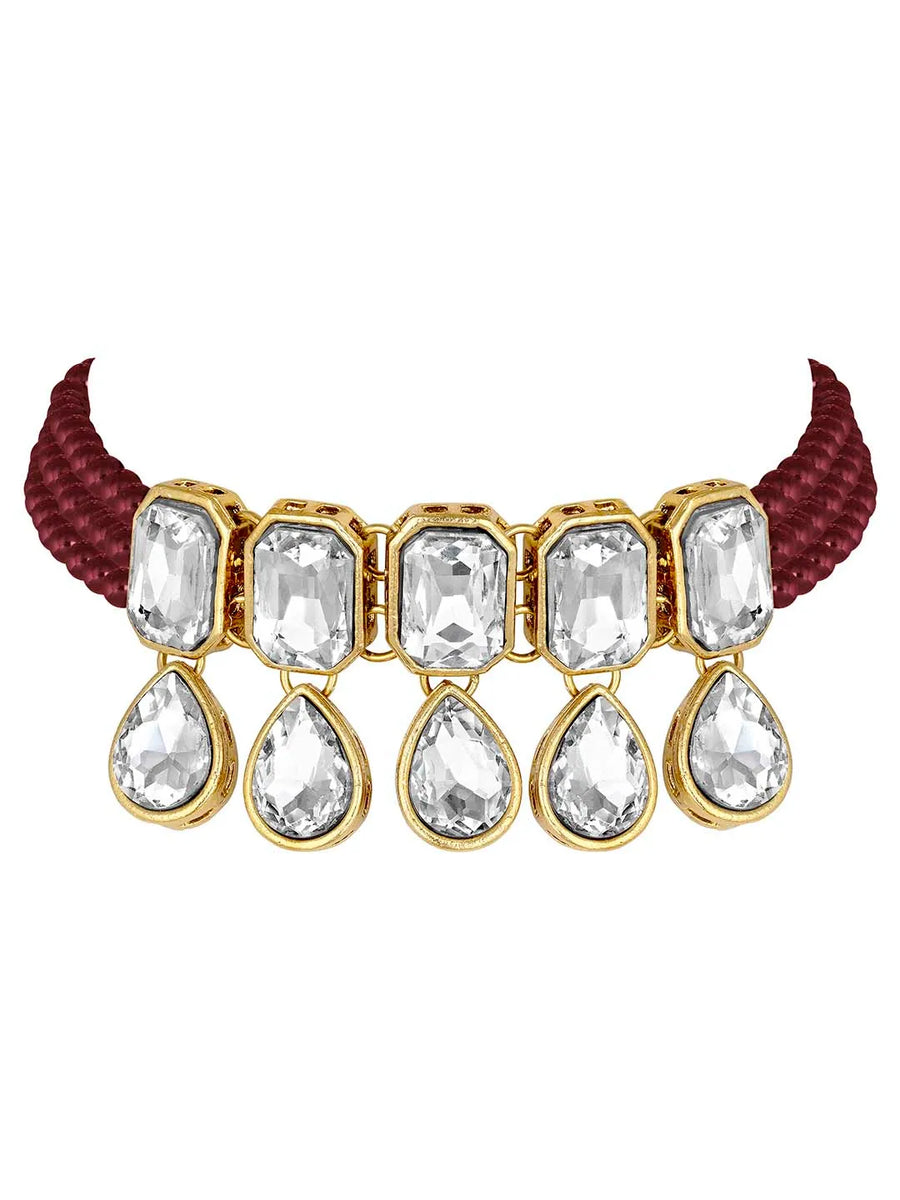 Crystal Pearl Choker Set by Peora | Elegant Pearl Fashion Jewellery

