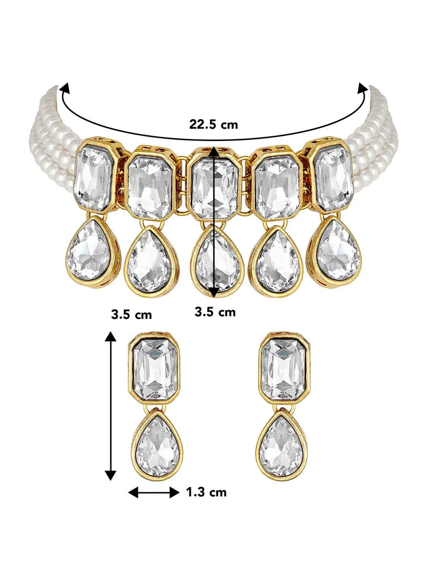 Crystal Pearl Choker Set by Peora | Elegant Pearl Fashion Jewellery

