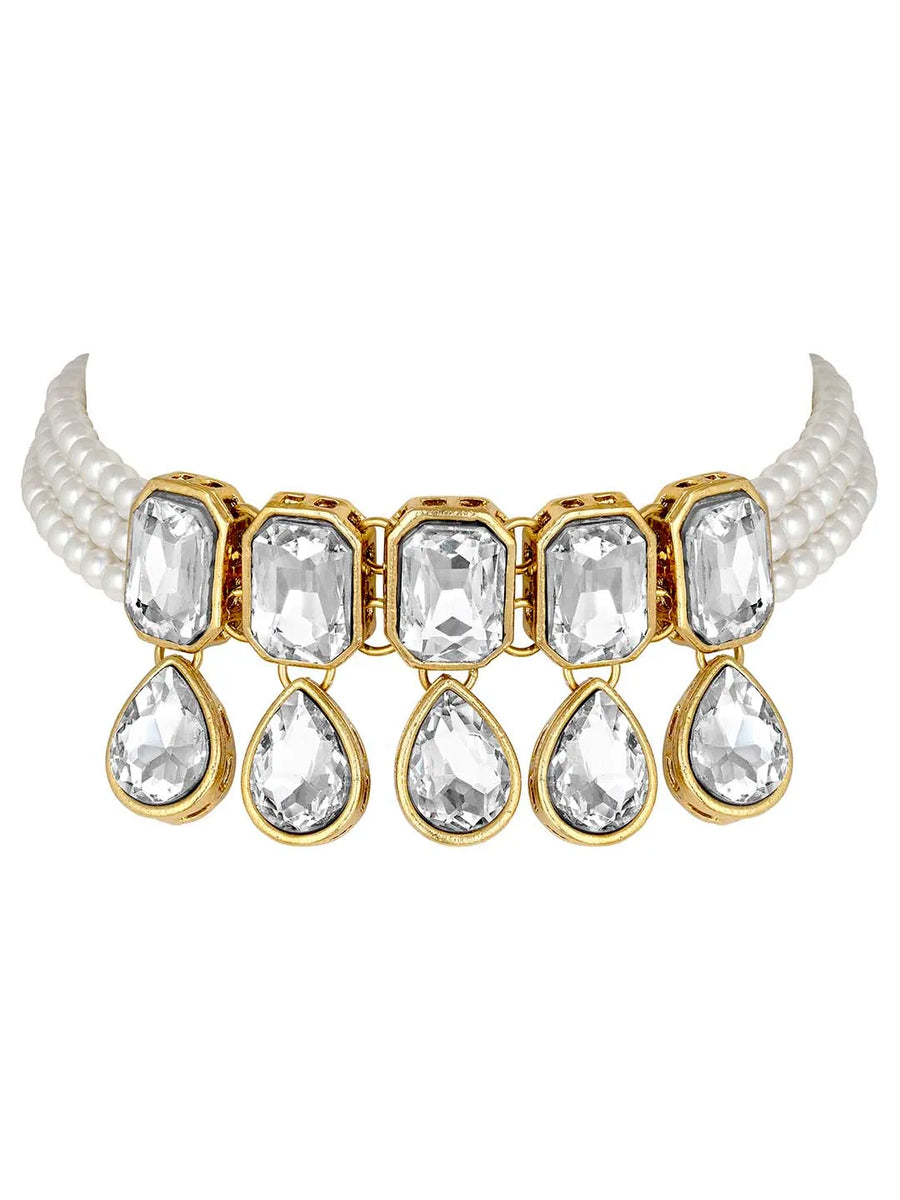 Crystal Pearl Choker Set by Peora | Elegant Pearl Fashion Jewellery

