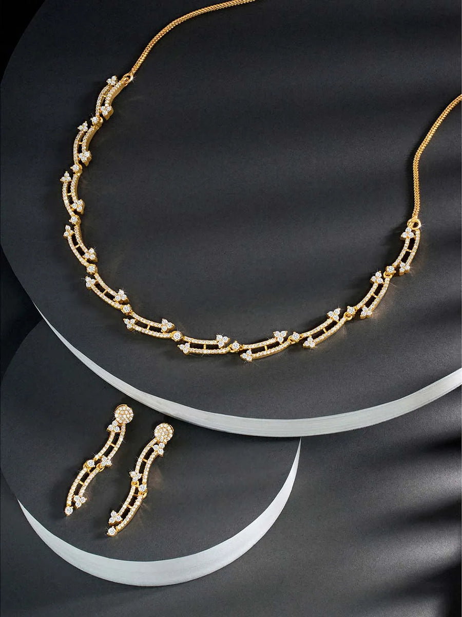 Glamour CZ Necklace Set – Radiant Statement Jewellery by Peora
