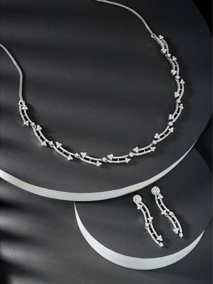 Glamour CZ Necklace Set – Radiant Statement Jewellery by Peora

