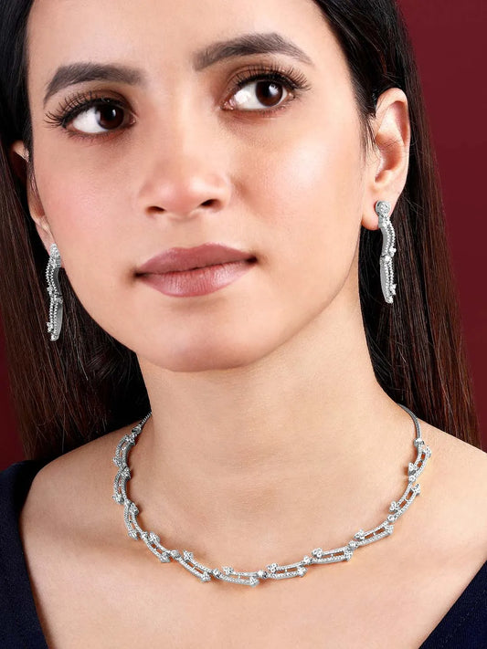 Glamour CZ Necklace Set – Radiant Statement Jewellery by Peora
