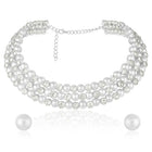 Silver necklace Choker earrings set crafted from alloy, adorned with pearls & crystal for an elegant, timeless look | Peora
