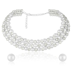 Gleaming Choker with Pearl Studs
