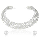 Silver necklace Choker earrings set crafted from alloy, adorned with pearls & crystal for an elegant, timeless look | Peora

