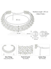 Silver necklace Choker earrings set crafted from alloy, adorned with pearls & crystal for an elegant, timeless look | Peora
