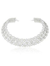 Silver necklace Choker earrings set crafted from alloy, adorned with pearls & crystal for an elegant, timeless look | Peora
