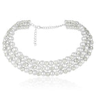 Silver necklace Choker earrings set crafted from alloy, adorned with pearls & crystal for an elegant, timeless look | Peora
