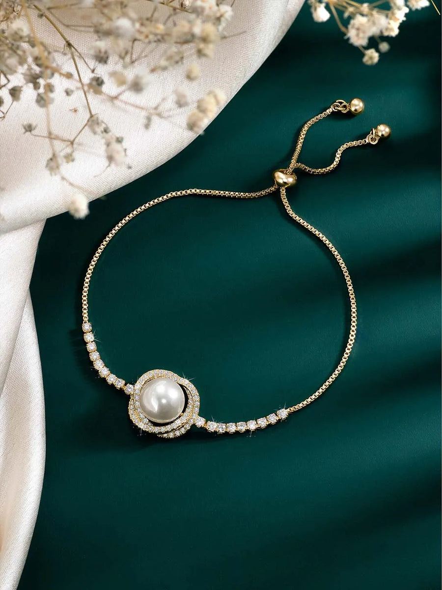 Pearls Adjustable CZ Bracelet by Peora – Elegant Fashion Jewellery


