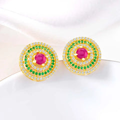 Chic Orbs with CZ Studded Earrings - Rani Pink Green