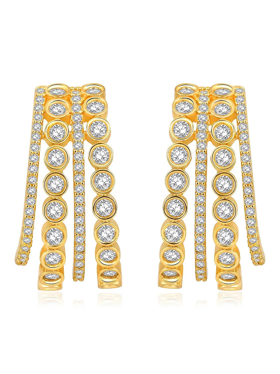 Glamorous Radiant CZ Half Hoop Earrings. A pair of gold-colored half hoop earrings with cubic zirconia embellishments. Ideal for casuals & party looks.