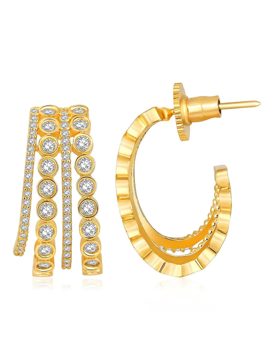 Glamorous Radiant CZ Half Hoop Earrings. A pair of gold-colored half hoop earrings with cubic zirconia embellishments. Ideal for casuals & party looks.