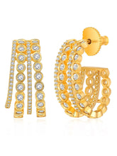 Glamorous Radiant CZ Half Hoop Earrings. A pair of gold-colored half hoop earrings with cubic zirconia embellishments. Ideal for casuals & party looks.