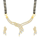 Brilliant Dazzling CZ Mangalsutra Set. Gold CZ mangalsutra set with black beads and matching earrings