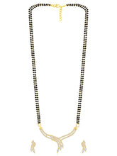 Brilliant Dazzling CZ Mangalsutra Set. Gold CZ mangalsutra set with black beads and matching earrings