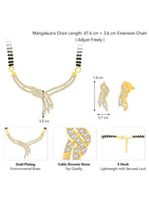Brilliant Dazzling CZ Mangalsutra Set. Gold CZ mangalsutra set with black beads and matching earrings
