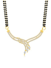 Brilliant Dazzling CZ Mangalsutra Set. Gold CZ mangalsutra set with black beads and matching earrings