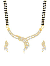 Brilliant Dazzling CZ Mangalsutra Set. Gold CZ mangalsutra set with black beads and matching earrings