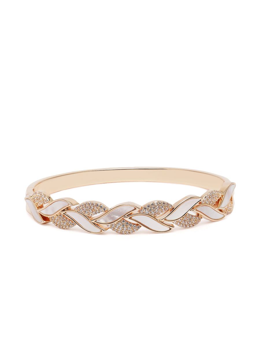 Contemporary Criss-Cross Kada Bracelet in Gold featuring Cubic Zirconia kada bracelet  
