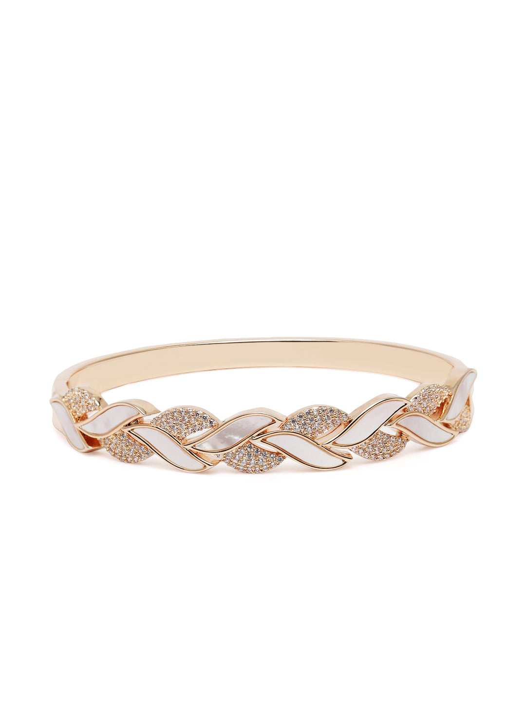 Contemporary Criss-Cross Kada Bracelet in Gold featuring Cubic Zirconia kada bracelet  
