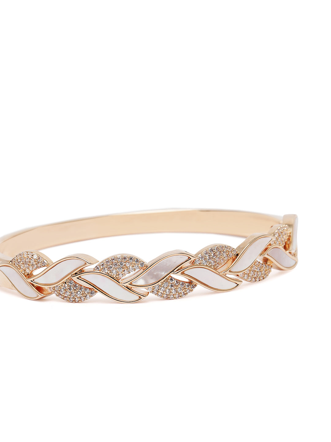 Contemporary Criss-Cross Kada Bracelet in Gold featuring Cubic Zirconia kada bracelet  
