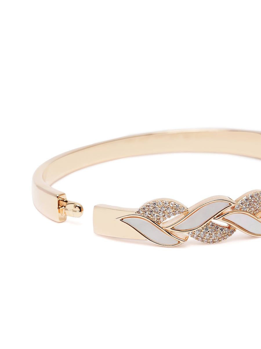 Contemporary Criss-Cross Kada Bracelet in Gold featuring Cubic Zirconia kada bracelet  
