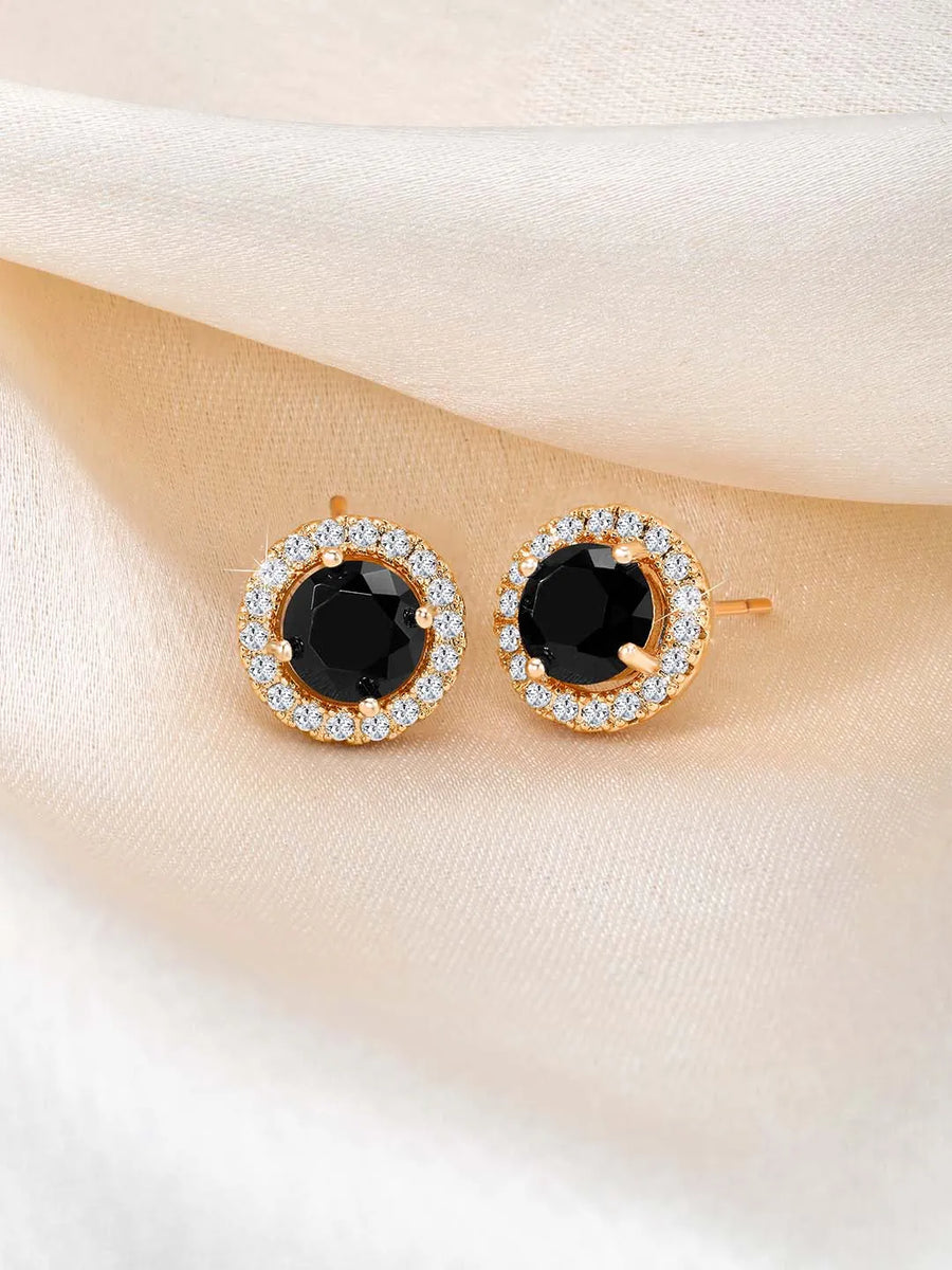Dazzling Crystal and CZ Dot Earrings - Black
