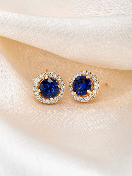 Dazzling Crystal and CZ Dot Earrings - Blue