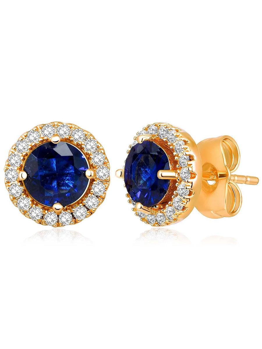 Dazzling Crystal and CZ Dot Earrings - Blue