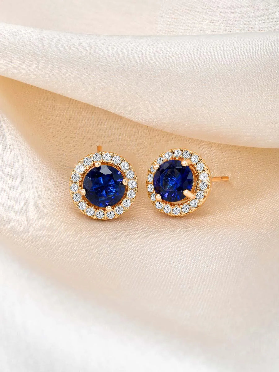 Dazzling Crystal and CZ Dot Earrings - Blue