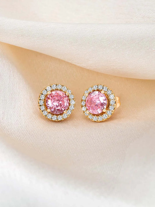 Dazzling Crystal and CZ Dot Earrings - Pink
