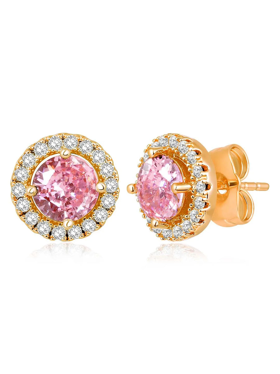 Dazzling Crystal and CZ Dot Earrings - Pink
