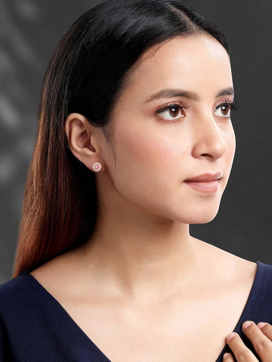 Dazzling Crystal and CZ Dot Earrings - Pink