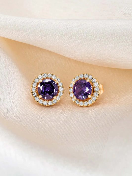 Dazzling Crystal and CZ Dot Earrings - Purple