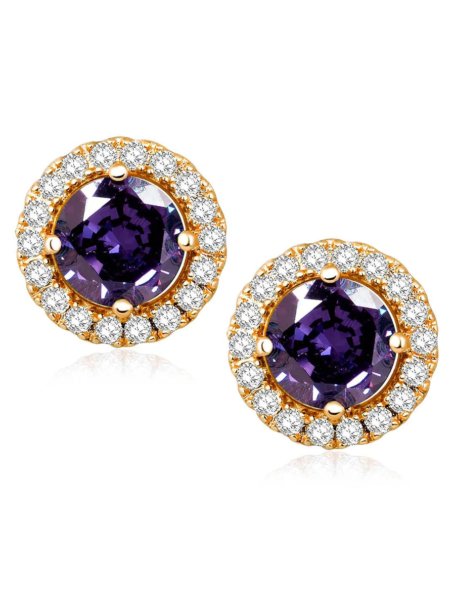Dazzling Crystal and CZ Dot Earrings - Purple