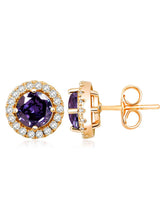 Dazzling Crystal and CZ Dot Earrings - Purple
