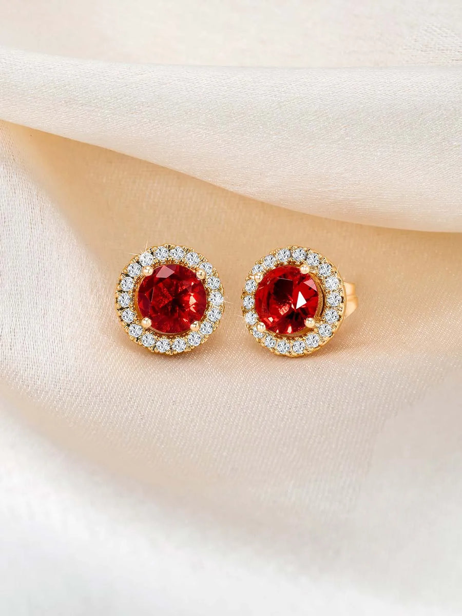Dazzling Crystal and CZ Dot Earrings - Red