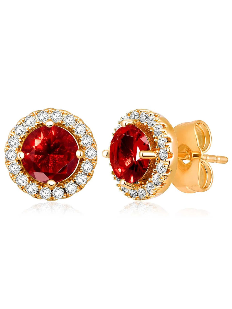 Dazzling Crystal and CZ Dot Earrings - Red
