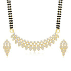 Stunning Radiant CZ Mangalsutra Set. Gold CZ mangalsutra set with black beads and matching earrings, in teardrop shape.