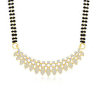 Stunning Radiant CZ Mangalsutra Set. Gold CZ mangalsutra set with black beads and matching earrings, in teardrop shape.