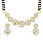 Luxurious Gleaming CZ Mangalsutra Set. Mangalsutra and matching earrings with cubic zirconia stones along with gold plating.
