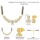 Luxurious Gleaming CZ Mangalsutra Set. Mangalsutra and matching earrings with cubic zirconia stones along with gold plating.