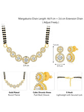 Luxurious Gleaming CZ Mangalsutra Set. Mangalsutra and matching earrings with cubic zirconia stones along with gold plating.
