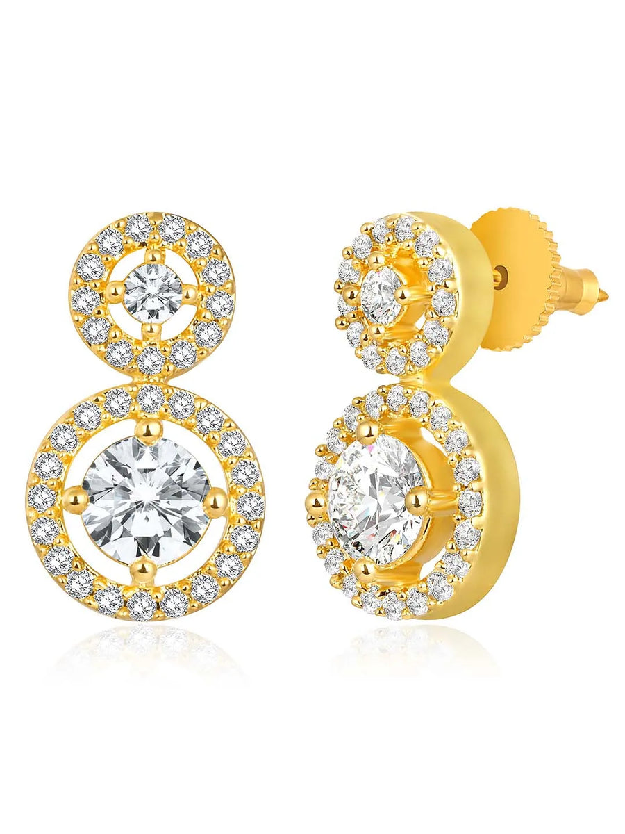 Luxurious Gleaming CZ Mangalsutra Set. Mangalsutra and matching earrings with cubic zirconia stones along with gold plating.