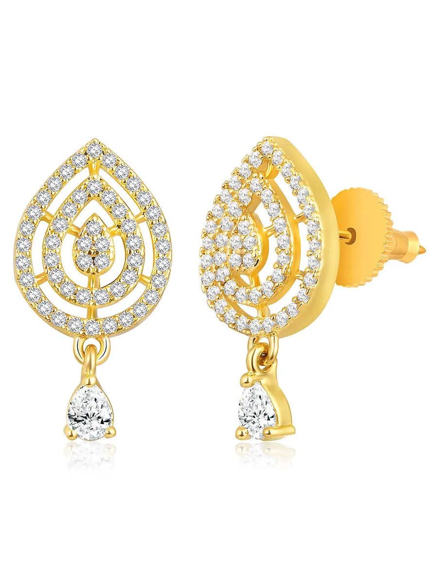 CZ Studded Traditional Mangalsutra Set. A traditional mangalsutra set with black beads and gold-color plating, zirconia stones, & matching earrings.