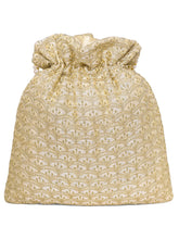Gold potli bag named Brocade Potli with Pearl Tassel Handle, featuring artificial beads detailing and soft fabric texture | Peora
 