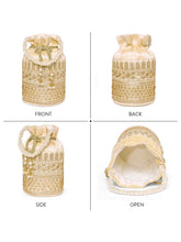 Gold potli bag named Ethnic Floral Potli with sequins Mofit, featuring artificial beads detailing and soft fabric texture | Peora
