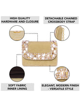 Gold clutch bag named Classic Stone Embellished Clutch, featuring artificial beads detailing and soft 0 texture | Peora
