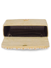 Gold clutch bag named Classic Stone Embellished Clutch, featuring artificial beads detailing and soft 0 texture | Peora
