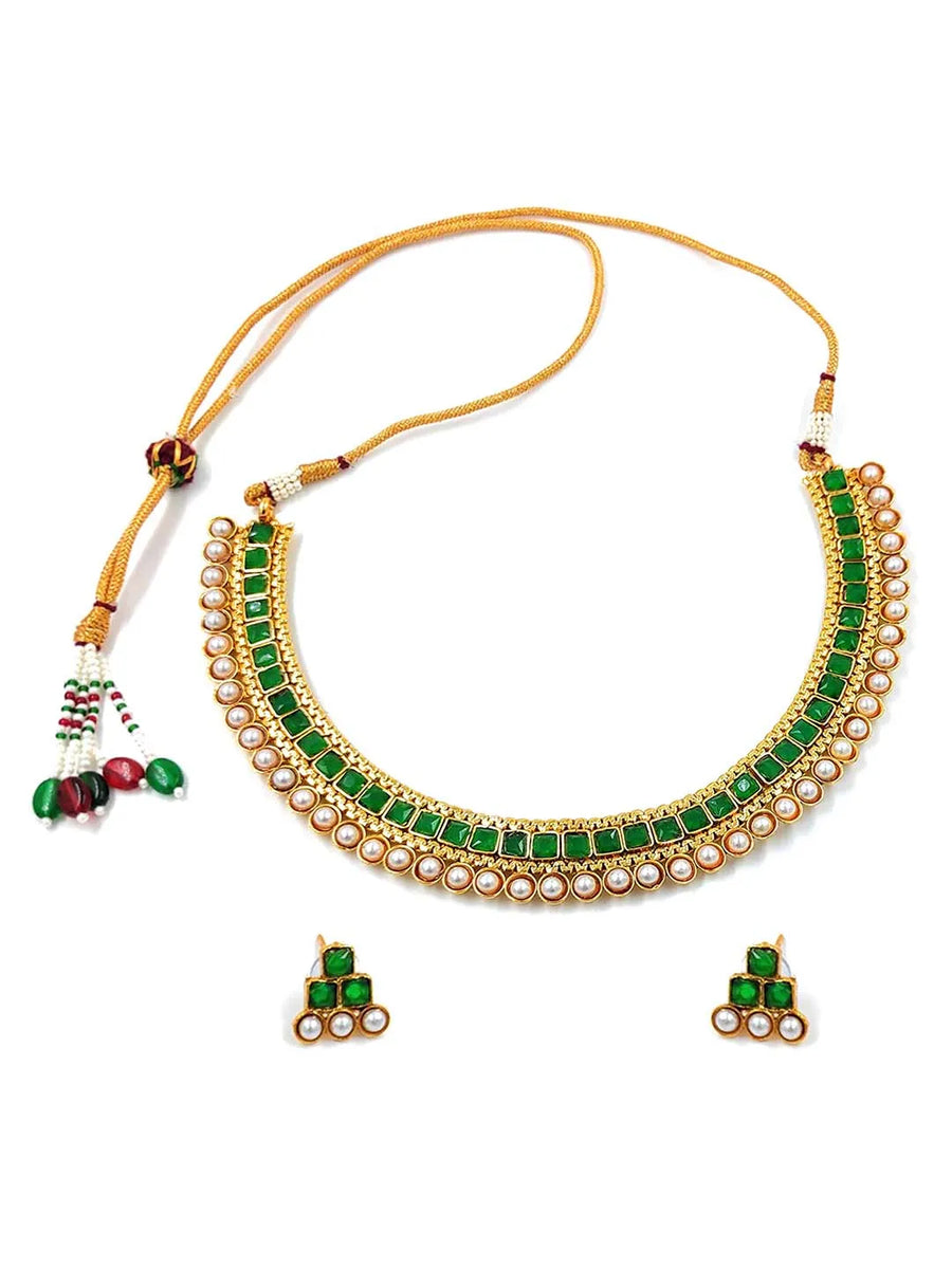Pearl Stones Necklace Set by Peora | Graceful Pearl Fashion Jewellery

